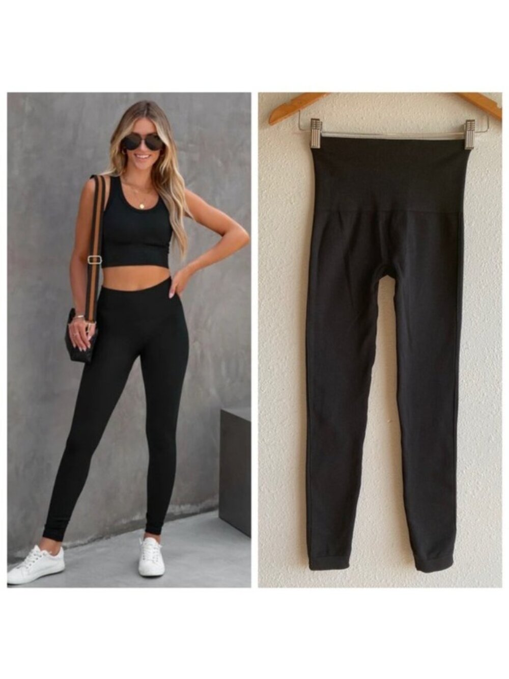 Spanx Seamless Sculpt Leggings Preppy Black  Athleisure Minimalist Stretch